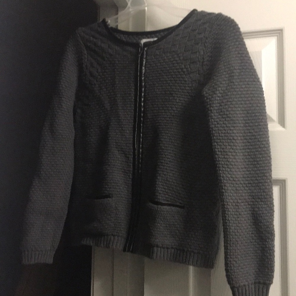 Leather trimmed cardigan.